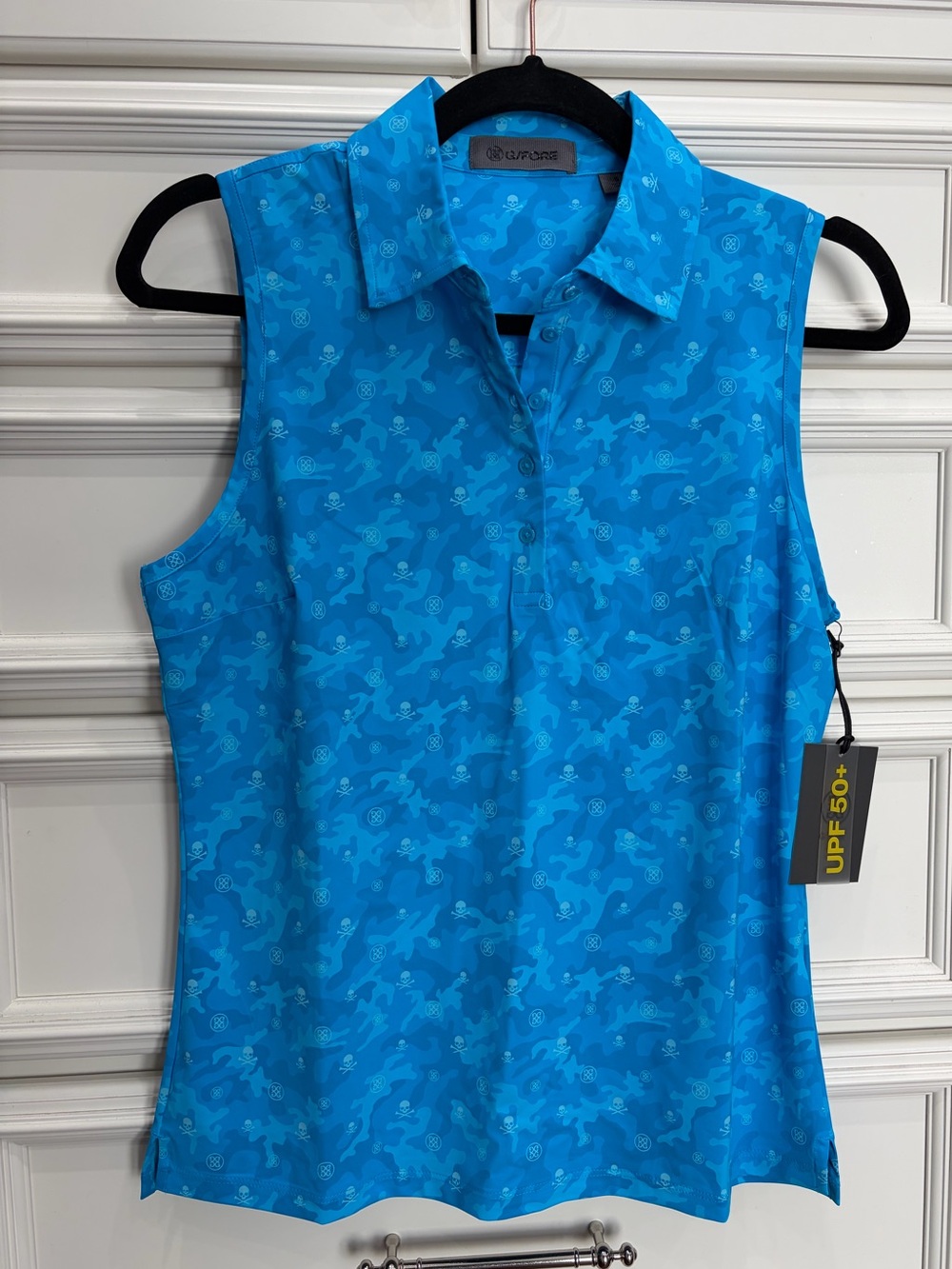 NWT G/FORE Women’s Camo Blue Venet Skull Sleeveless Golf Polo Tank Small $110